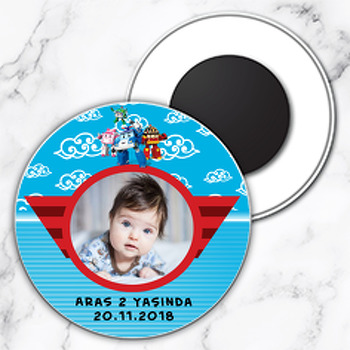 Robocar Poli Temalı Resimli Daire Plastik Magnet