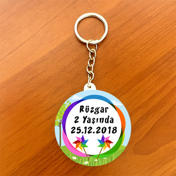 Rüzgar Gülü Temalı Daire Plastik Anahtarlık