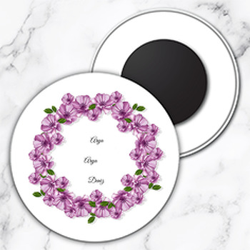 Saçılmış Mor Çiçekler Temalı Söz Nişan Nikah Daire Plastik Magnet
