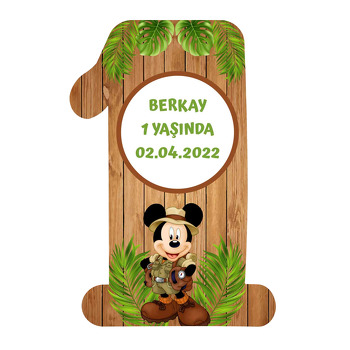 Safari Mickey Mouse ile Masif Fon Temalı Doğum Günü Magnet