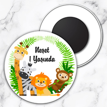 Safari Orman Hayvanları Temalı Daire Plastik Magnet