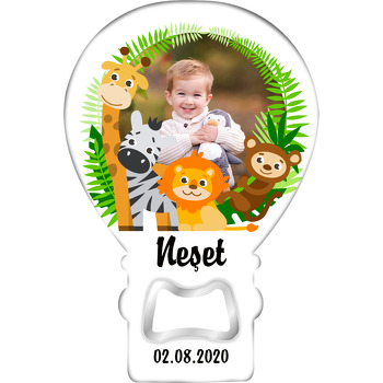Safari Orman Hayvanları Temalı Resimli Balon Ahşap Magnet 