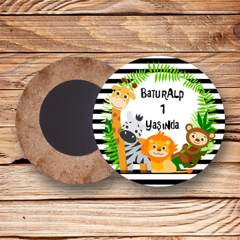 Safari Temalı Daire Ahşap Magnet