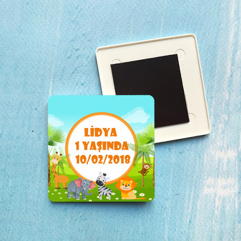 Safari Temalı Doğum Günü Plastik Kare Magnet