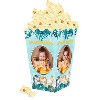 Safari Turkuaz Yapraklar Temalı Popcorn Kutusu
