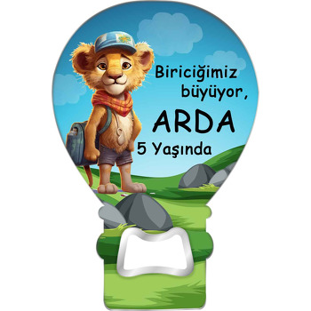 Şapkalı Aslan Ormanda Temalı Balon Ahşap Magnet 