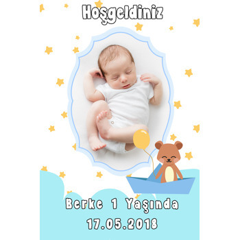 Şapkalı Ayı Temalı Doğum Günü Afiş
