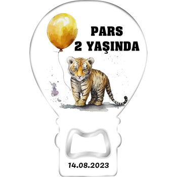 Sarı Balonlu Kaplan Temalı Balon Ahşap Magnet 