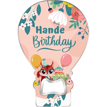 Sarı Balonlu Sincap ile Çiçekler Temalı Balon Ahşap Magnet 