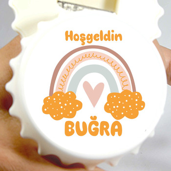 Sarı Bulutlu Gökkuşağı Temalı Kapak Şekilli Magnet Açacak