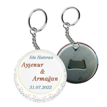 Sarı Çerçeve ile Çiçek Dalları Temalı Arkası Açacak Anahtarlık