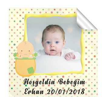 Sarı Çerçeve Temalı Bebek  Kare Etiketi