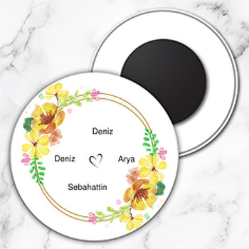 Sarı Çiçekler Temalı Söz Nişan Nikah Daire Plastik Magnet