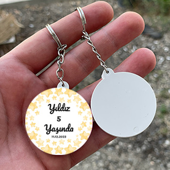Sarı Deniz Yıldızı Temalı Daire Plastik Doğum Günü Anahtarlık