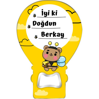 Sarı Fonda Sevimli Arı ile Bal Çanağı Temalı Balon Magnet Açacak