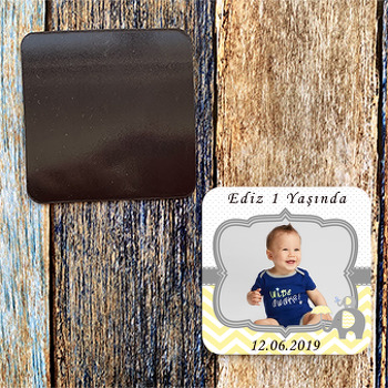 Sarı Gri Fil Temalı Doğum Günü Magnet