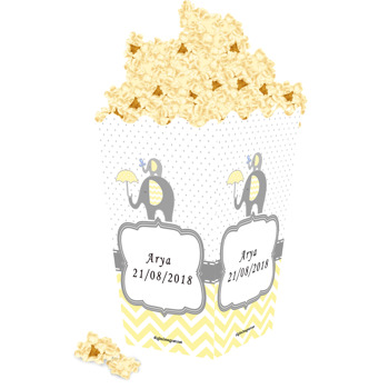 Sarı Gri Fil Temalı Popcorn Kutusu