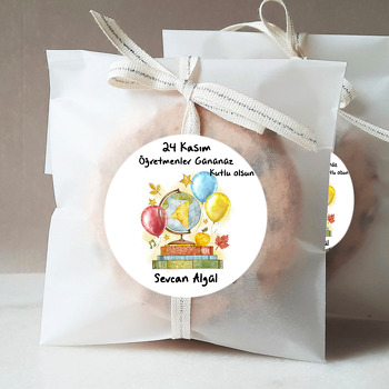 Sarı Kırmızı Balonlar ile Kitaplar ve Dünya Küresi Temalı Sticker