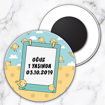 Sarı Kuşlar Temalı Daire Plastik Magnet