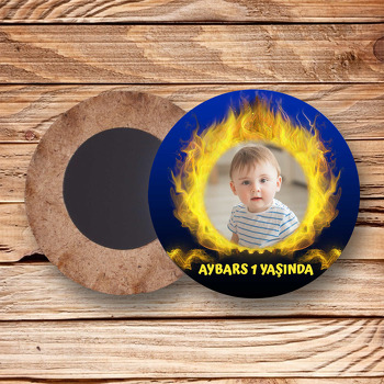 Sarı Lacivert Temalı Daire Ahşap Magnet