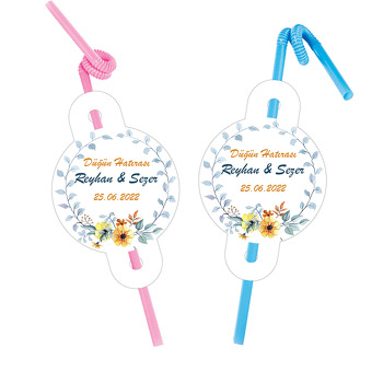 Sarı Menekşeler ile Mavi Yapraklar Temalı Pipet ve Kartı