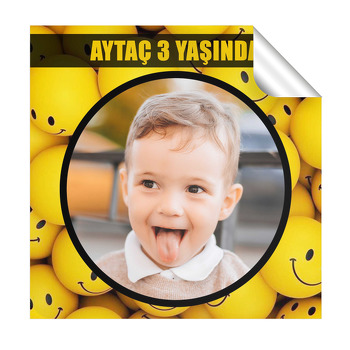 Sarı Neşeli Toplar Temalı Kare Parti Etiket
