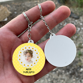 Sarı Papatyalar Temalı Resimli Daire Plastik Anahtarlık