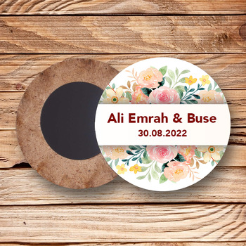Sarı Pembe Kır Çiçekleri Temalı Daire Ahşap Magnet