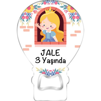 Sarı Saçlı Prenses ile Kale Penceresi Temalı Balon Ahşap Magnet 