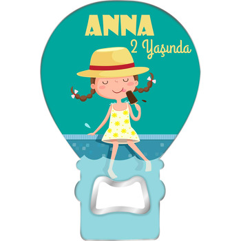 Sarı Şapkalı Kız ile Havuz Temalı Balon Ahşap Magnet 