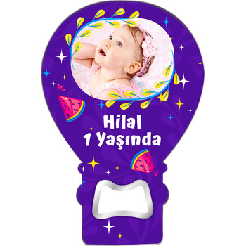 Sarı Yaprak Çerçeve ile Karpuz Temalı Balon Ahşap Magnet 