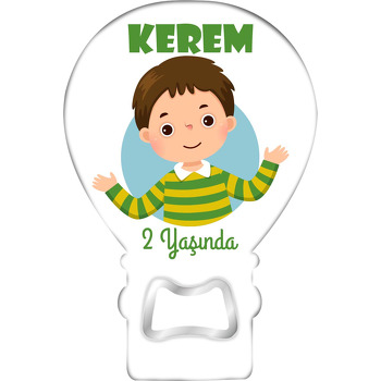 Sarı Yeşil Çizgili Kazaklı Çocuk Temalı Balon Ahşap Magnet 