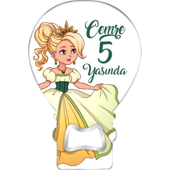 Sarı Yeşil Elbiseli Anime Prenses Temalı Balon Ahşap Magnet 