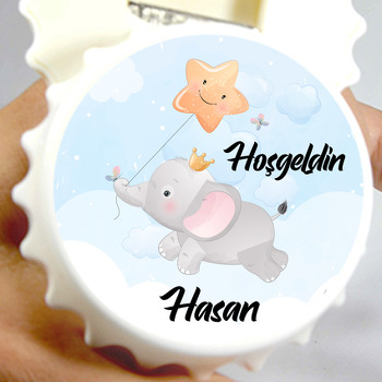 Sarı Yıldız Fonlu Uçan Fil Temalı Kapak Şekilli Magnet Açacak