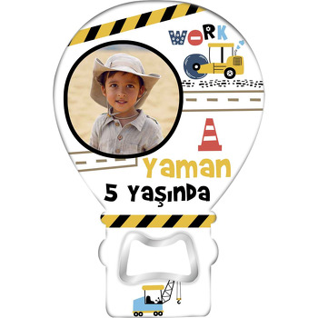 Sarı Yol Silindir Temalı Balon Ahşap Magnet 