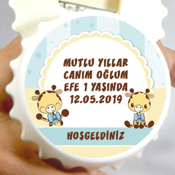 Sarı Zürafa Temalı Kapak Şekilli Magnet Açacak