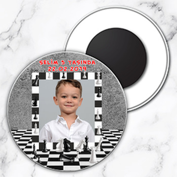 Satranç Temalı Resimli Daire Plastik Magnet
