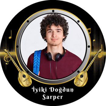 Saz Temalı Akrilik Daire Magnet