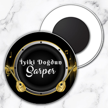 Saz Temalı Daire Plastik Magnet