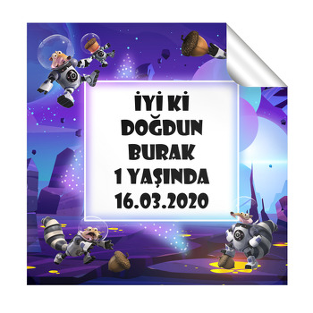 Scrat Uzayda Temalı Doğum Günü Parti Kare Etiket