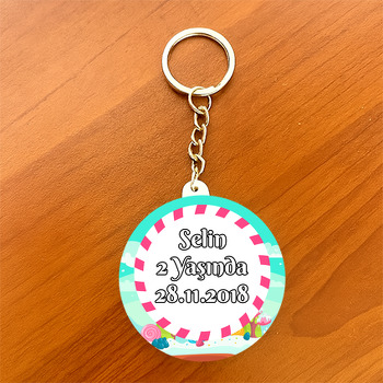 Şeker  Temalı Daire Plastik Anahtarlık