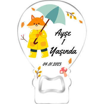 Şemsiyeli Tilki Temalı Balon Ahşap Magnet 