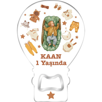 Sepet Beşikte Battaniye ile Uyuyan Bebek Temalı Balon Ahşap Magnet 