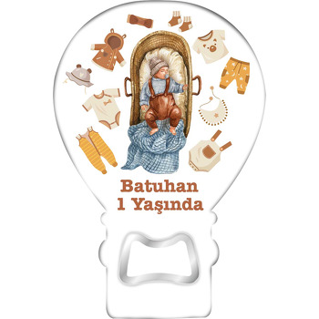 Sepet Beşikte Emzikli Bebek Temalı Balon Ahşap Magnet 