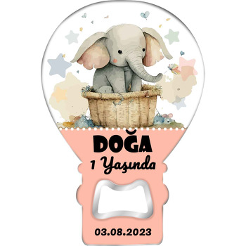 Sepette Bebek Fil ile Renkli Yıldızlar Temalı Balon Ahşap Magnet 