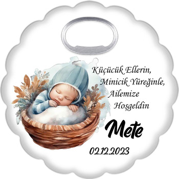 Sepette Uyuyan Şirin Erkek Bebek Temalı Çiçek Şekilli Magnet Açacak