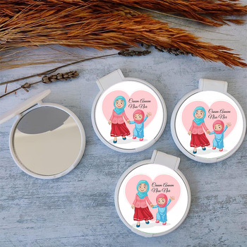 Sevimli Anne Kız ile Pembe Kalp Temalı Kapaklı Ayna