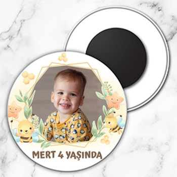 Sevimli Arı Temalı Daire Plastik Magnet