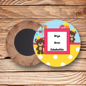 Sevimli Ayı  Temalı Ahşap Daire Magnet