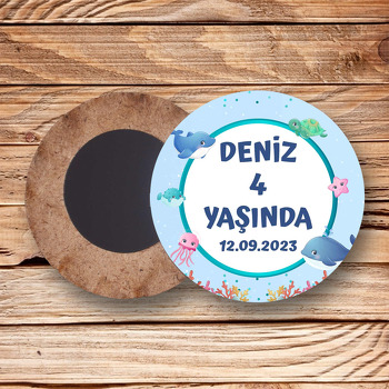 Sevimli Balıklar Temalı Ahşap Daire Magnet